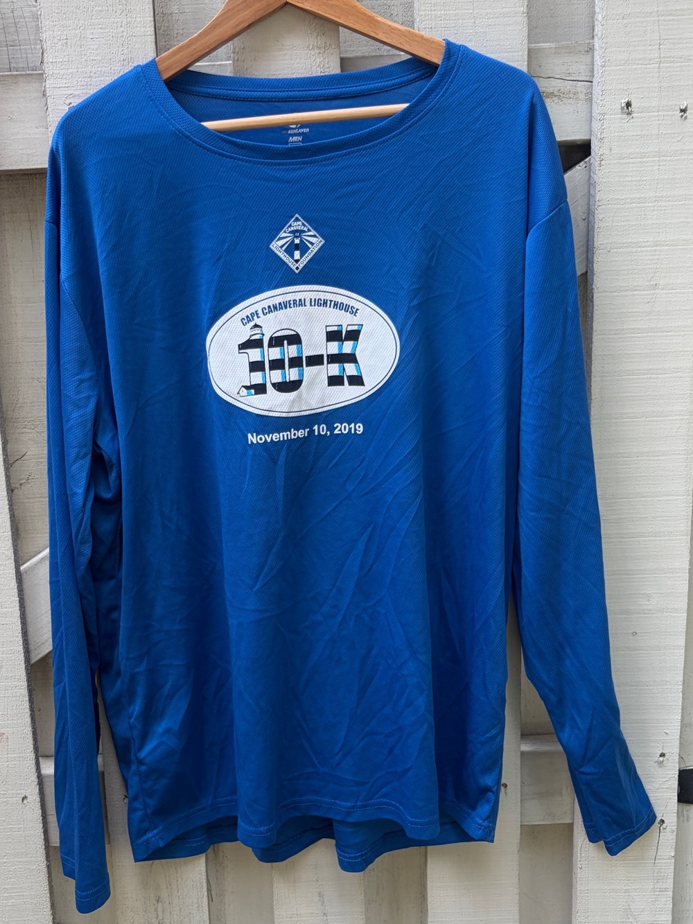 Greenlayer Men's XL Cape Canaveral Lighthouse 10K Race Graphic Tee Blue GUC